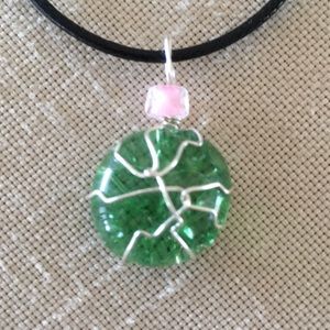 Crackled Green and Pink Handcrafted Marble Pendant